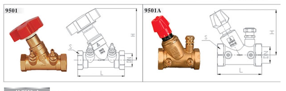 埃美柯黃銅數字鎖定平衡閥9501/9501A結構圖
