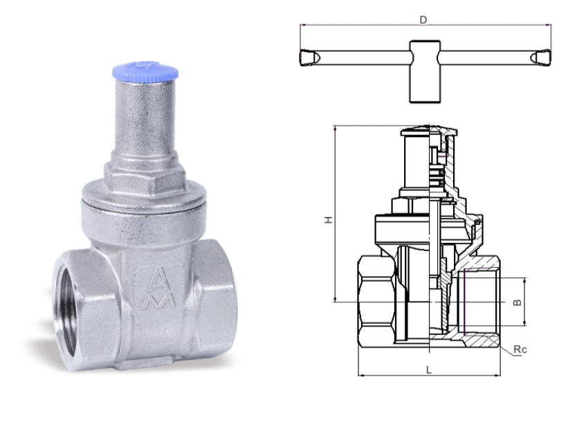 埃美柯不銹鋼帶鎖閘閥8136結構圖